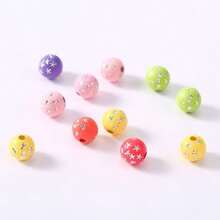 10/100pcs 10mm Acrylic Round Spacer Beads - Multicolor Star Shaped Round Hole Decorative Beads, Suitable For DIY Jewelry Making, Bracelets, Necklaces, Keychains, Necklace Decorations, Interesting Design With Glossy Effect - Multicolor - View 6