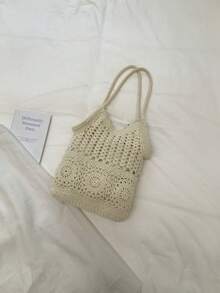 新款春夏大容量镂空流苏单肩包，女士度假风沙滩编织包 - 彩色 - 查看 6