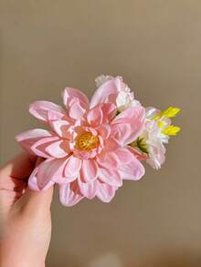 1pc Women's Hair Clip, Pink Peony Flower Hair Clip, Side Clip Hair Accessory, Faux Flower Hair Clip, Beach Vacation Atmosphere, Photography Prop - Multicolor - View 5
