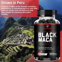 Extracto de maca negra 1000 mg, que contiene pimienta negra, aumenta la energía, favorece la resistencia y la vitalidad, suplemento nutricional - 120 cápsulas - Ver 5