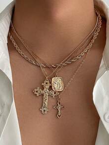 4 Stücke vintage luxuriöser Mehrfarbkristall Kreuz Anhänger Halskette, Herren Accessoire für den täglichen Gebrauch, ideales Geschenk - 4-teiliges Set - Übersicht 1