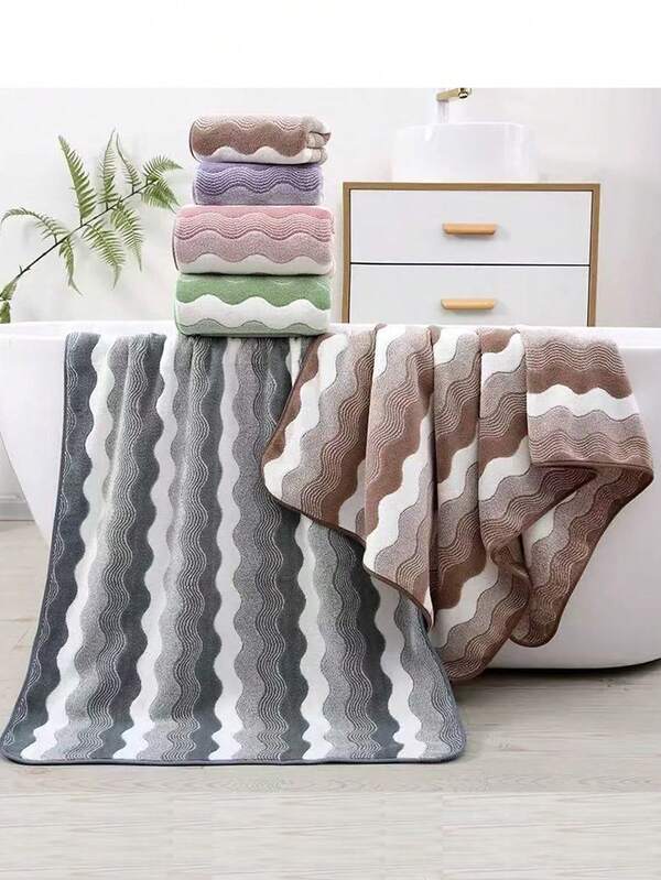 1件/2件装现代简约时尚珊瑚绒超柔软速干毛巾套装，不掉毛高吸水性超柔软轻便客用毛巾、浴巾、淋浴巾套装，毛巾尺寸：34*75厘米，浴巾尺寸：70*140厘米