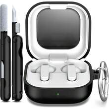 KEKOA 三星 Galaxy Buds 4/Buds 4 Pro 专用软硅胶保护套，带钥匙扣和清洁刷套装，防震保护壳，黑色 - 黑色 - 查看 8