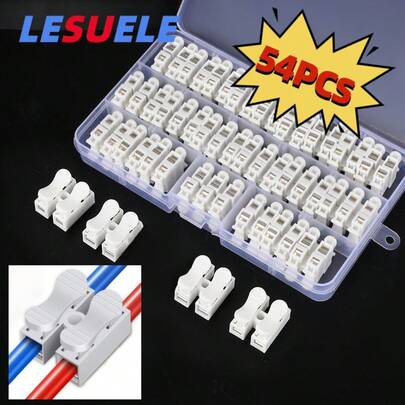 54 szt. szybkozłączek CH2, szybkozłączki do przewodów bez lutowania, z izolacją trudnopalną do instalacji elektrycznych w domu i przemyśle, oświetlenie