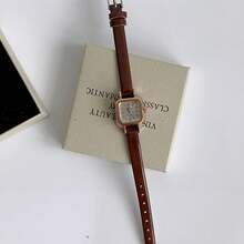 女士PU皮表带腕表，方形表盘，复古英伦风，小众奢华时尚石英表，适合假日、派对、婚礼、返校季等场合，是送给女性的最佳礼物。 - 彩色 - 查看 4