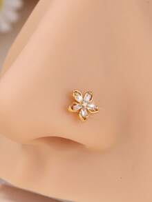 1PC L-Shaped Nose Stud 20G Flower With Clear CZ, Gold Minimalist Nostril Piercing Jewelry For Daily, Beach & Party Wear - L190 - View 8