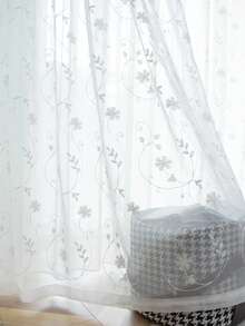1PC Modern Minimalist White Sheer Curtain,Embroidered Flowers Sheer Voile For Living Room And Bedroom,Easy To Install,Machine Washable. - Rod Pocket Process - White - View 10