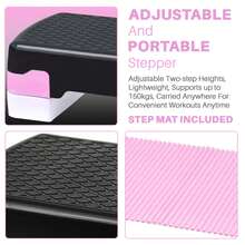 Crystals Pink Aerobic Stepper Fitness Step Board – Adjustable Cardio Workout Platform With Blocks, Non-Slip Exercise Bench For Home Gym, Yoga & Aerobic Training - Pink - View 3