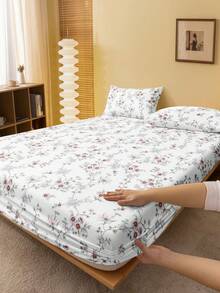 1件复古印花床笠，时尚农舍风格床垫保护套，清新优雅，适合情人节床上用品，柔软透气，适用于所有床型 - 单人床、双人床、大号床、特大号床，厚度11.8英寸，抗皱，助眠，可机洗，宿舍必备 - 彩色 - 查看 2