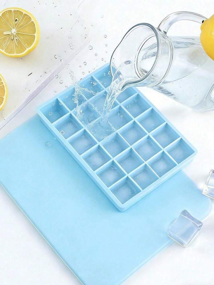 1 Blue Silicone Ice Cube Tray With Lid - Flexible 24-Cell Mold, Quick Freezing, Easy Demolding, Stackable Design, Reusable, Essential For The Kitchen, Suitable For Summer Drinks, Cocktails, Cold Brew Coffee, Smoothies, Home Bar, Barbecue, Pool Party, Family Gathering, Office, Entertaining Guests. It Is An Ideal Gift For Home Chefs, Mixologists And Hosts. - Multicolor - View 6