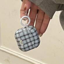 Minimalist Blue Plaid Splicing Earphone Case With Hanging Ring, Suitable Compatible With Airpods Pro 3, New Pro 2, Cute 4 Minimalist 3, Personalized 1/2, Protective Case For Women - Blue - View 4