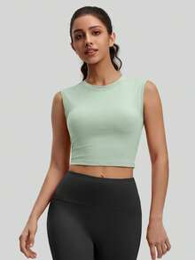 NcmRyu 1件装 女士圆领交叉露背弹力运动背心 - 綠色 - 查看 7