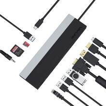 12 合 1 USB-C 集线器 | 三屏显示扩展坞，支持 4K HDMI、DP、VGA | 100W PD 快充、5Gbps USB 3.0、千兆以太网、SD/TF 读卡器、3.5mm 音频接口 | 黑色铝合金 Type-C 适配器，兼容 Macbook、HP 等设备 - 查看 2