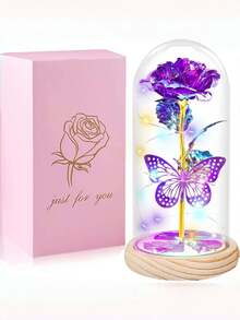 Hoa hồng Galaxy và bướm trang trí trong lồng kính, hộp quà hoa hồng bảo quản có đèn chiếu sáng, món quà hoa hồng vĩnh cửu dành tặng nàng nhân ngày Valentine, Ngày của Mẹ, sinh nhật, kỷ niệm, Giáng sinh, trang trí nhà cửa lãng mạn. - Nhiều màu - Xem 4