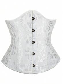 Women's Fashion Paisley Print Bandeau Waist Cincher With Back Tie Adjustable Waist Trainer Corset Top For Wedding, Halloween, Party, Birthday, Country Concert, Festival Outfits, Back To School - White - View 1