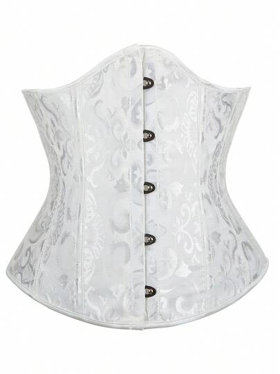 Vintage Jacquard Lace-Up Back Fishbone Corset Top, Fashionable Outerwear Bodycon Shapewear Tops, Halloween Costume