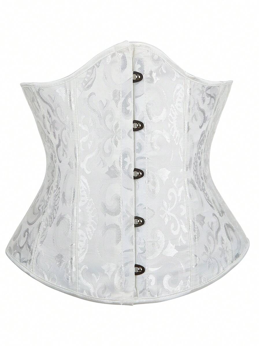 Women's Fashion Paisley Print Bandeau Waist Cincher With Back Tie Adjustable Waist Trainer Corset Top For Wedding, Halloween, Party, Birthday, Country Concert, Festival Outfits, Back To School - White - View 1