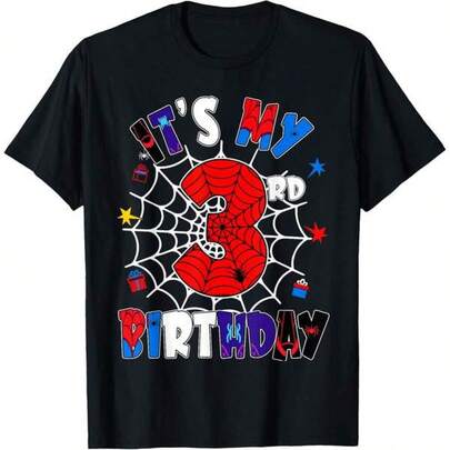 New 2026 Collection It's My 3rd Birthday Spider Theme Party Boys 3 Years Old T-Shirt Exclusive T-Shirts For Premium Fans Unisex Casual Short-Sleeved Tees A Must-Have For Fans Suitable For Festivals, Parties, Homewear, Daily Commutes, Back-To-School Outfits And Concert Looks Printed And Shipped In The USA 100% Cotton T-Shirts Opaque, Versatile Basic Tees Parent-Child Outfits Anime Merchandise