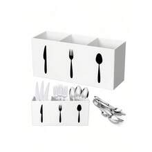 1pc Multi-Function Kitchen Utensil Organizer - Space-Saving Plastic Cutlery Holder, Can Store Spoons, Knives And Forks, Durable, Suitable For Kitchen Countertop And Drawers, Ideal For Home, Restaurant And Tabletop Storage - 白色 - 查看 9