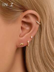 1pc 925 Sterling Silver Flat Carp Lip Stud | Petite Earring | Layered Earring | Carp Earring | 925 Sterling Silver Jewelry | Suitable For Women's Daily Wear | Sold Individually (Not A Pair) - Multicolor - View 8