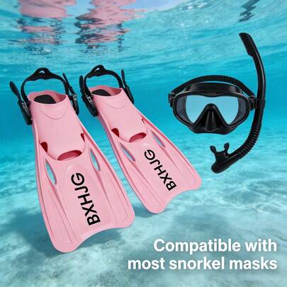 Snorkel Fins Adjustable Buckles Swimming Flippers Short Silicone Diving Shoes Open Heel Travel Size Adult Men Women