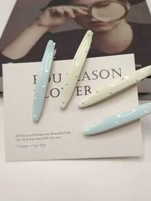 2个奶油色、白色和蓝色波点可爱百搭波浪形发夹，简约发饰 - 彩色 - 查看 1