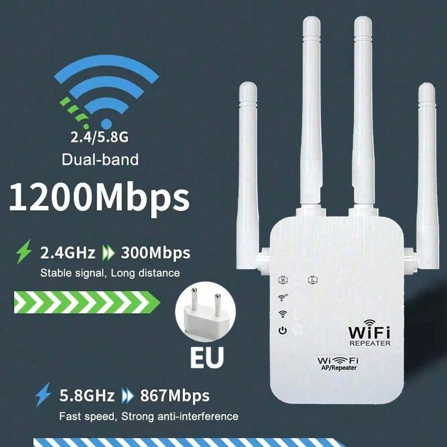 WiFi Signal Booster Router Extender, Signal Amplifier For Long Distance, With Ethernet Port, Dual Network Interface, Wireless Repeater, Home Cellular Communication Amplifier With Ethernet Port - EU C Type Plug(220-240V) - View 1