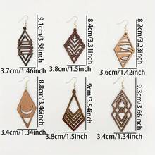 6pcs/Set, Minimalist Laser Cut Hollow Wooden Bohemian Style Earrings Set For Women - 6 Pairs - View 4