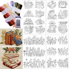 Pre-Printed Embroidery Pattern Paper, Self-Adhesive Water-Soluble Stabilizer Set, Includes Floral & Botanical Designs - A - View 10