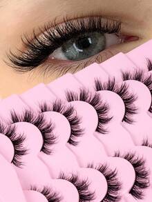 7 pares de pestañas postizas naturales y desordenadas de ojo de gato, crean efecto de maquillaje de ojo de gato, largas y delgadas, con aspecto suave y natural, pestañas postizas en tiras - Negro - Ver 1