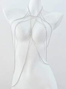 1 chiếc dây đeo bikini pha lê rỗng màu trắng, vòng cổ gợi cảm cho tiệc bãi biển. - Bạc - Xem 2