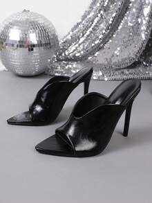 Fashionable High Heel Pointed Toe Slip-On Sandals, Spring/Summer - Black - View 14