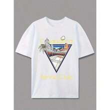 Men'S & Women'S " Tennis Club" Graphic T-Shirt - Casual Summer Tee With Palm Tree & Spanish-Style Architecture Design, Lightweight & Stretchy, Perfect For High Street Fashion, Tennis Club Apparel |   Vibrant Graphic Tee |   Lightweight TshirtY2Y-W-Vacation Outfits Women EKKW - 白色 - 查看 3