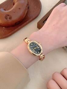 1 件女士椭圆形银黑色方形金色表盘石英休闲手表，适合日常佩戴 - 黑色 - 查看 7