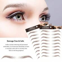 6张54对棕色4D仿真毛发防水眉毛纹身贴纸，可撕除，临时眉形修饰贴纸，拱形款式 - 棕色 - 查看 3