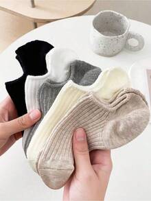 5 Pairs/10 Pairs Women Casual Versatile Simple Black & White Invisible Short Socks - Multicolor - View 1