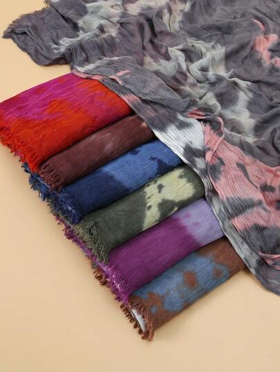 1pc Women's Lightweight Soft Printed Headscarf DoubleNeedle Hemmed Elegant Turban Tie Dye Tie-Dye MuslimHijab Scarf