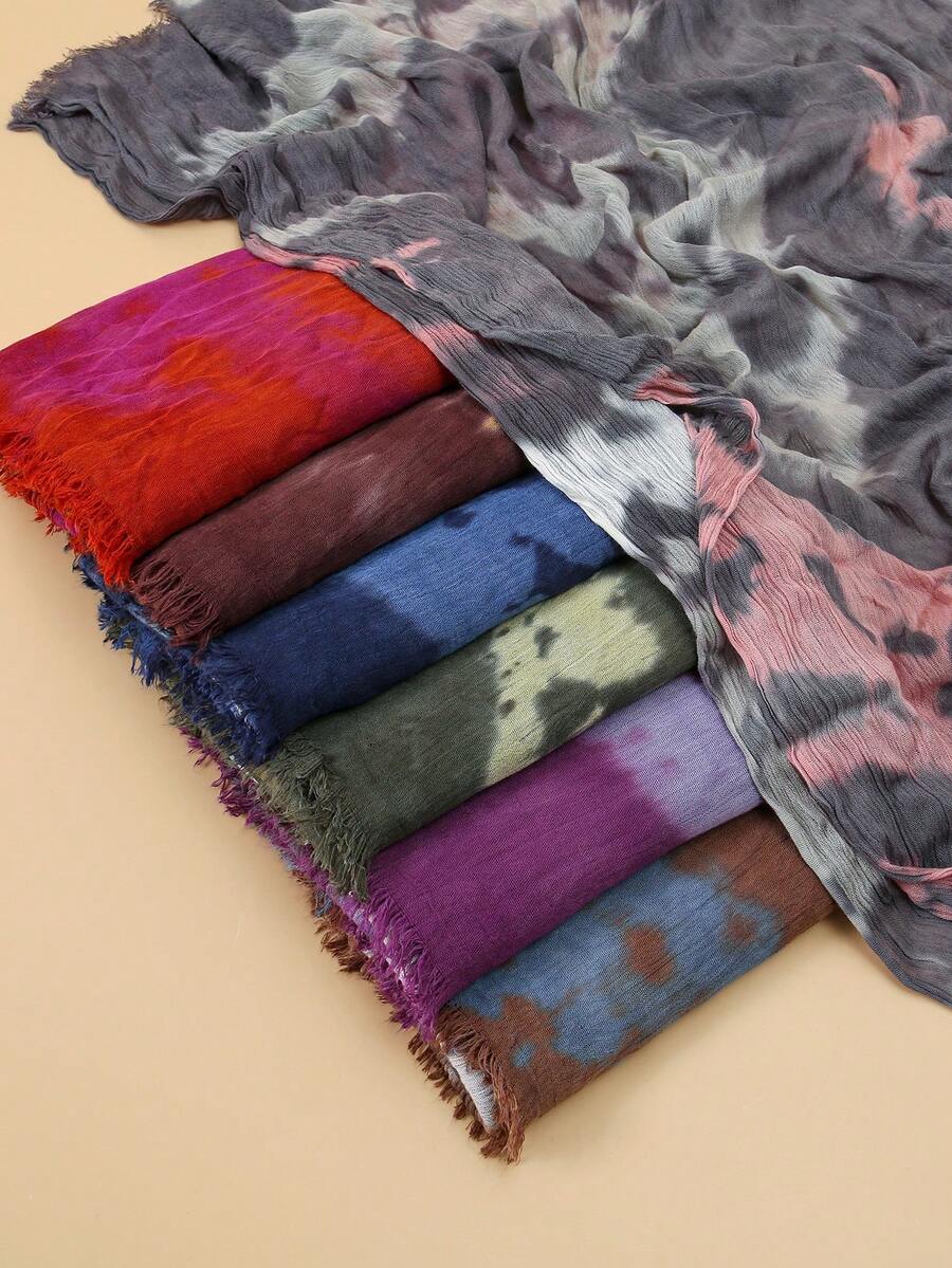 1件装女士轻薄柔软印花头巾双针包边优雅扎染穆斯林头巾 - 彩色 - 查看 1