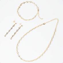 Women's Gold Set: Choker, Bracelet, Earrings, Cubic Zirconia, Crystal, 18k Gold Plated Costume Jewelry - 金色 - 查看 2