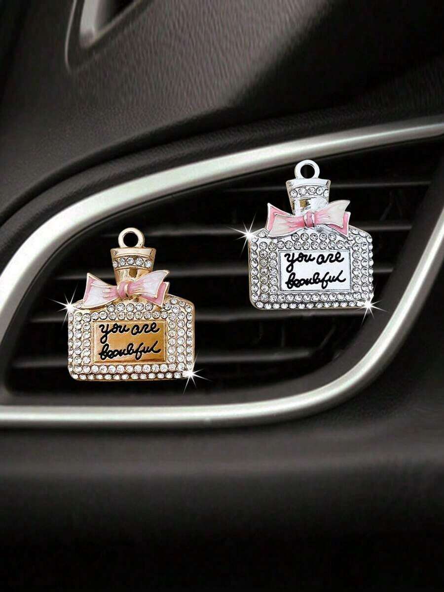 1PC Rhinestone Car Air Vent Clip Fragrance Bottle – Empty Flat Diffuser With Refill Sheet, Shiny Air Freshener Decor - 銀 - 查看 1