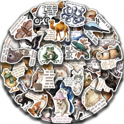50pcs Medieval Animal Quote Stickers, Creative Doodle Stickers, Office Supplies, Mobile Phone And Computer Stickers, High-Value, Exquisite, Cool Stickers, Fun, Classic, Colorful Cartoon Design, Gift Decoration, Phone Case Decoration Stickers, Reusable, Colorful Cartoon Design, Suitable For Water Bottles, Skateboards, Mobile Phones, Etc., Very Suitable For School Supplies, A Top Choice For Holiday Gifts.