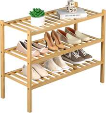 3 Tier Bamboo Shoe Rack For Closet Free Standing Wood Shoe Shelf Storage Organizer For Entryway Small Space Stackable 27"X11"X20" (Natural) - thiên nhiên - Xem 3