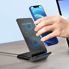 20W Fast Wireless Charging Station Compatible With IPhone 17/16/15/14/13/12/11/XR/XS/8 & Phone Wireless Charger Stand Holder Compatible With Samsung Galaxy S26/S25/S24/S23/S22/S21/S20/S10/S9/Note 20 Ultra/10/9 - Black - View 3