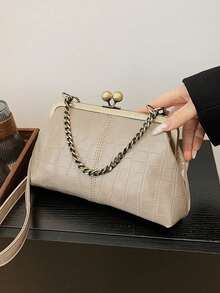 时尚复古白色鳄鱼纹单肩包，波西米亚风斜挎包，纯色肩带手提包，女士晚宴包，褶皱包，完美搭配工作、旅行、约会购物，母亲节礼物，女友礼物 - 灰色 - 查看 2