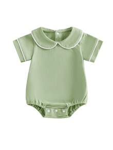 Newborn Baby Girl Boy Clothes Summer Short Sleeve Doll Collar Romper One Piece Bodysuit Shirts 0 3 6 12 18 Months - 綠色 - 查看 6