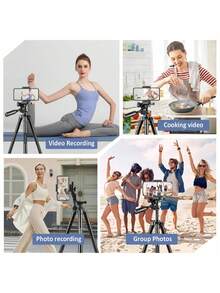 UEGOGO 130厘米铝合金三脚架，带手机支架，适用于、安卓手机和运动相机，非常适合视频录制、自拍、直播和Vlog，时尚黑色三脚架，铝合金材质。 - 查看 4