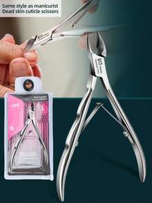 G17 Stainless Steel Cuticle Nipper, Single-Sided Wavy Handle, Non-Slip Grip, Sharp Angled Blade For Cuticle And Hangnail Trimming, Home & Salon Manicure Tool, Durable & Smooth Retraction - Silver - View 2