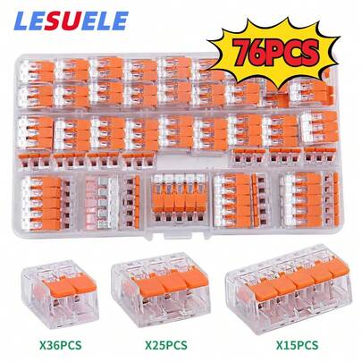 412/413/415 Quick Connector Terminals, 76pcs Flame Retardant Boxed, Electrical Wire Crimp Splice Connectors