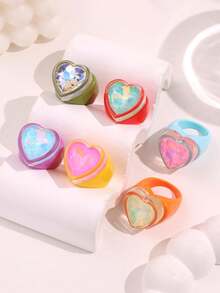 彩色心形水晶树脂戒指，夸张大号糖果色树脂戒指，时尚个性春季派对饰品，千禧年风格配饰 - 彩色 - 查看 4