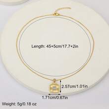 1pc White Zirconia 18k Gold Plated Copper Geometric Pendant Necklace, Luxury Jewelry, Minimalist Design, Elegant Gift For Women - Gold - View 5